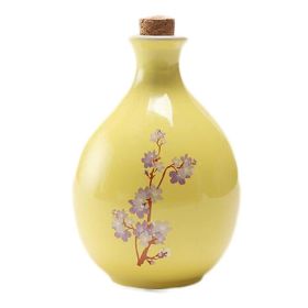 17oz Yellow Ceramic Wine Jar Chinese Style Empty Wine Flask Sakura Wine Bottle Small Flagon - Default