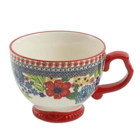 Dazzling Dahlias Red Ceramic 4-Piece Mug Set - Red