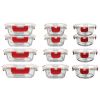 24-Piece Glass Food Storage Set with Locking Hinge Red Lids - Superior Quality - red