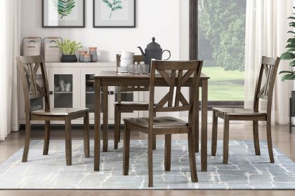 Charcoal Brown Finish 5PC Dining Set Table and 4 Side Chairs X-Back Design Kitchen Dining Furniture Wooden Transitional Breakfast - as Pic