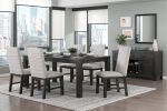 Antique Black Finish Modern 7pc Dining Set Rectangular Table and 6 Upholstered Chairs Textured Gray Wooden Dining Room Furniture - as Pic