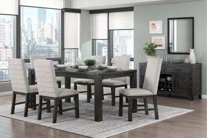 Antique Black Finish Modern 7pc Dining Set Rectangular Table and 6 Upholstered Chairs Textured Gray Wooden Dining Room Furniture - as Pic