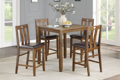 Brown Finish 5pc Counter Height Set Dining Table and 4 Chairs Upholstered Seat Wooden Kitchen Dining Furniture Set Transitional Style - as Pic