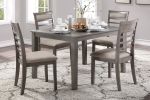 Beautiful Gray Finish 5pc Dining Set Table and 4 Side Chairs Set Fabric Upholstery Wooden Furniture Kitchen Dining Set - as Pic