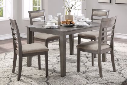 Beautiful Gray Finish 5pc Dining Set Table and 4 Side Chairs Set Fabric Upholstery Wooden Furniture Kitchen Dining Set - as Pic