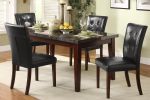 Dark Cherry Finish Wooden 5pc Dining Set Marble Top Table and 4 Side Chairs Dark Brown Faux Leather Upholstered Dining Kitchen Furniture Set - as Pic