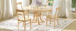 TOPMAX 5-Piece Rustic Round Pedestal Extendable Dining Table Set with 15.7" Removable Leaf and Simple Dining Chirs for Small Places, Natural - as Pic