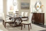 Modern Traditional 7pc Dining Set Table with Extension Leaf and 6 Upholstered Chairs Dark Cherry Finish Wooden Kitchen Dining Furniture - as Pic
