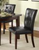 Dark Cherry Finish Wooden 5pc Dining Set Marble Top Table and 4 Side Chairs Dark Brown Faux Leather Upholstered Dining Kitchen Furniture Set - as Pic