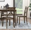 Charcoal Brown Finish 5PC Dining Set Table and 4 Side Chairs X-Back Design Kitchen Dining Furniture Wooden Transitional Breakfast - as Pic