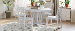 TOPMAX Rustic 5-Piece Extendable Dining Table Set Round Trestle Table and 4 Cross Back Dining Chairs for Kitchen, Dining Room, Gray - as Pic