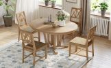TOPMAX Rustic 5-Piece Extendable Dining Table Set Round Trestle Table and 4 Cross Back Dining Chairs for Kitchen, Dining Room, Natural - as Pic
