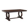 Modern Traditional 7pc Dining Set Table with Extension Leaf and 6 Upholstered Chairs Dark Cherry Finish Wooden Kitchen Dining Furniture - as Pic