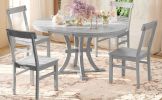 TOPMAX 5-Piece Rustic Round Pedestal Extendable Dining Table Set with 15.7" Removable Leaf and Simple Dining Chirs for Small Places, Gray - as Pic