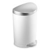 10L Semi-Round Step Trash Can Stainless Steel - White