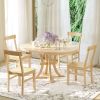TOPMAX 5-Piece Rustic Round Pedestal Extendable Dining Table Set with 15.7" Removable Leaf and Simple Dining Chirs for Small Places, Natural - as Pic
