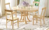 TOPMAX 5-Piece Rustic Round Pedestal Extendable Dining Table Set with 15.7" Removable Leaf and Simple Dining Chirs for Small Places, Natural - as Pic