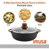 6.9QT Black Stone Aluminum Nonstick Caldero (Dutch Oven) with Wood Look Handles & Knob - Black