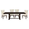 Modern Traditional 5pc Dining Set Table with Extension Leaf and 4 Upholstered Chairs Dark Cherry Finish Wooden Kitchen Dining Furniture - as Pic
