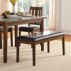 Espresso Finish 6pc Dining Set Tabe Bench and 4 Chairs Set Black Faux Leather Upholstered Seat Dining Kitchen Set Wooden Furniture - as Pic