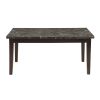 Dark Cherry Finish Wooden 5pc Dining Set Marble Top Table and 4 Side Chairs Dark Brown Faux Leather Upholstered Dining Kitchen Furniture Set - as Pic