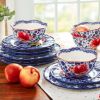 Heritage Floral 12-Piece Stoneware Dinnerware Set - blue
